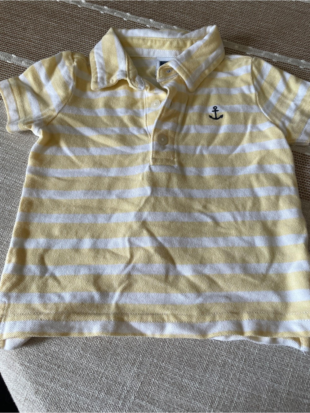 Janie and Jack Striped Yellow & White Polo Tee with Anchor Accent - 6 -12 months